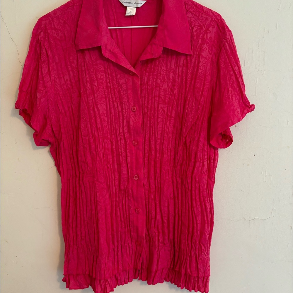 Christopher & Banks Women's Pink Button-Up Top Size XL